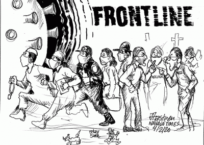 FRONTLINE: Nez argues with pastor while everyone flees the church. Sidekicks say Stay Safe.