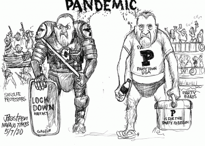 Warriors: On the let is Lock Down Rotact fighter in iron suit and shield. On the right is diaper guy with beverage in one hand, ice chest in the other, with Party Town USA on t-shirt.