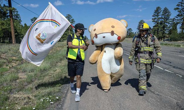 Diné reach out, embrace Bearsun:  Man walks for donations for mental health, autism, cancer, the disabled community and environment