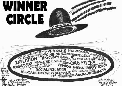 Winner circle. hat tossed into ring of inflation, no water rights, gas prices, treaty policy, and more.
